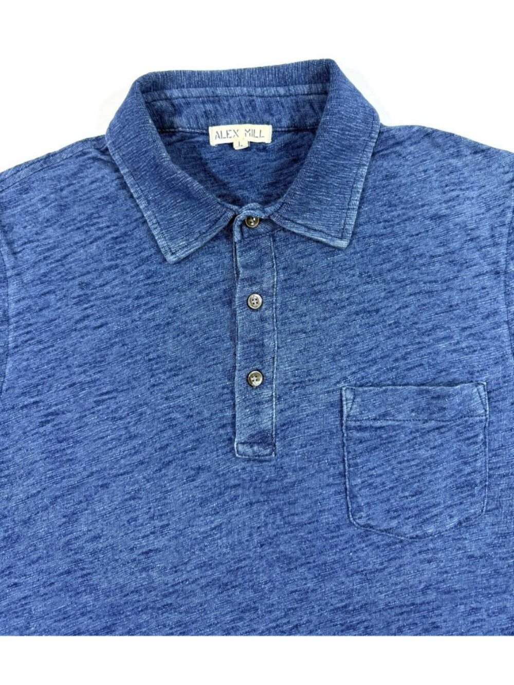 Alex Mill Mens Slub Cotton Standard Polo Shirt Sz Large Indigo Dye Navy Pocket